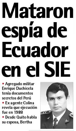 Portada del Diario La Republica del Peru. En la Foto, nuestro heroe martir ecuatoriano Sgto. E. Duchicela